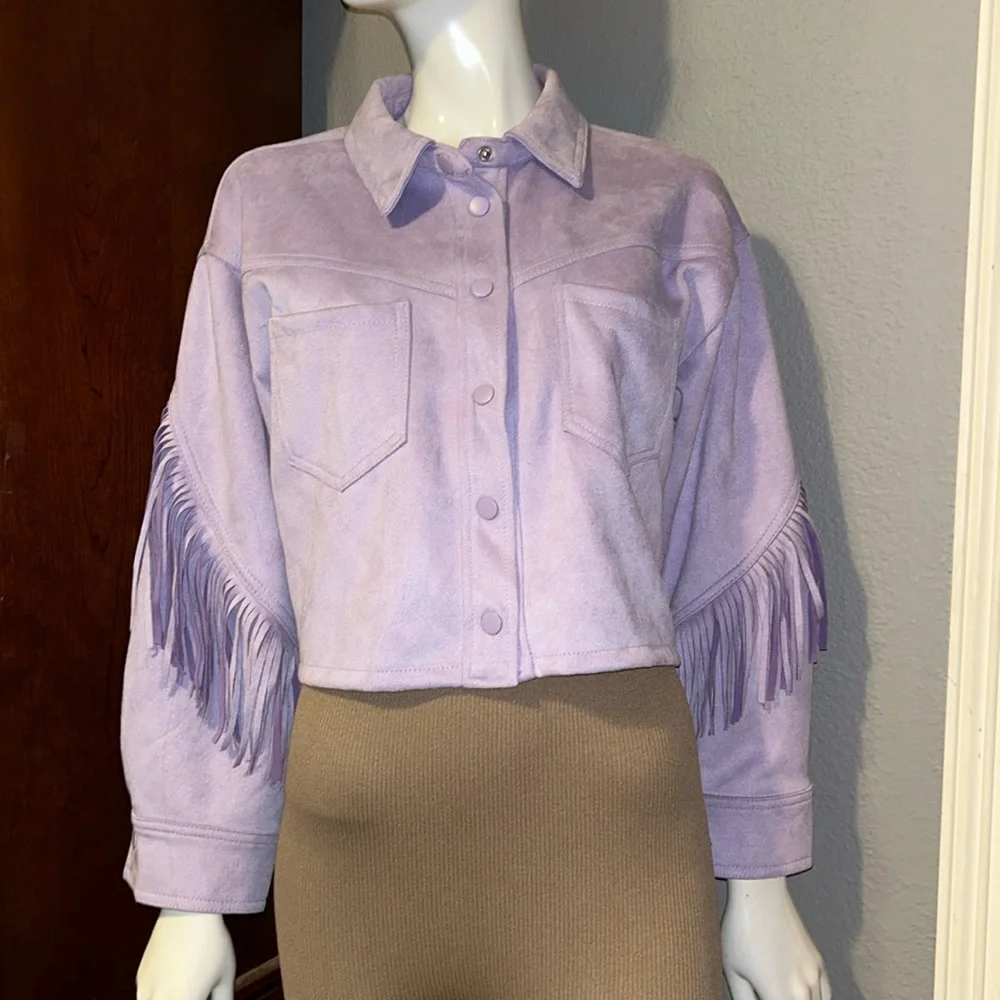 Purple Suede Fringe Cropped Blazer/Jacket - Picture 3 of 9